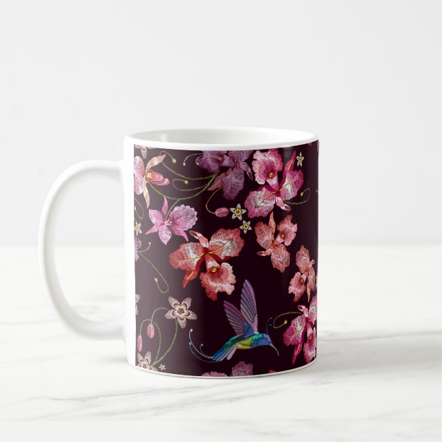 Caneca De Café Pássaros e orquídeas tropicais exóticas (Esquerda)