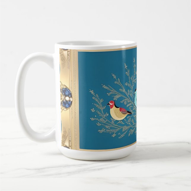 Caneca De Café Pássaros em Fundo Floral Elegante (Esquerda)