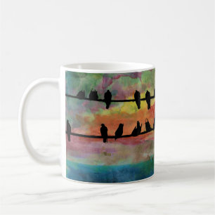 Caneca De Café Pássaros em um fio