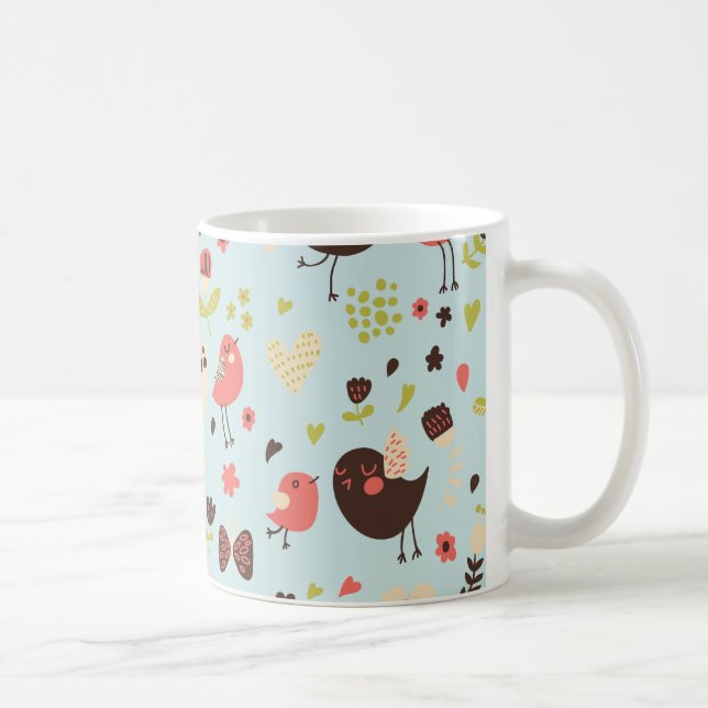 Caneca De Café Pássaros Felizes em Campos de Flores (Direita)