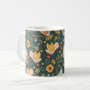 Caneca De Café Pássaros Flores Padrão Boêmiano