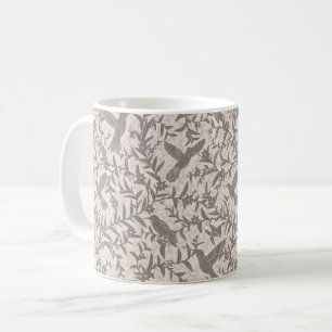 Caneca De Café Pássaros-humanos folhagem branca esbranquiçada