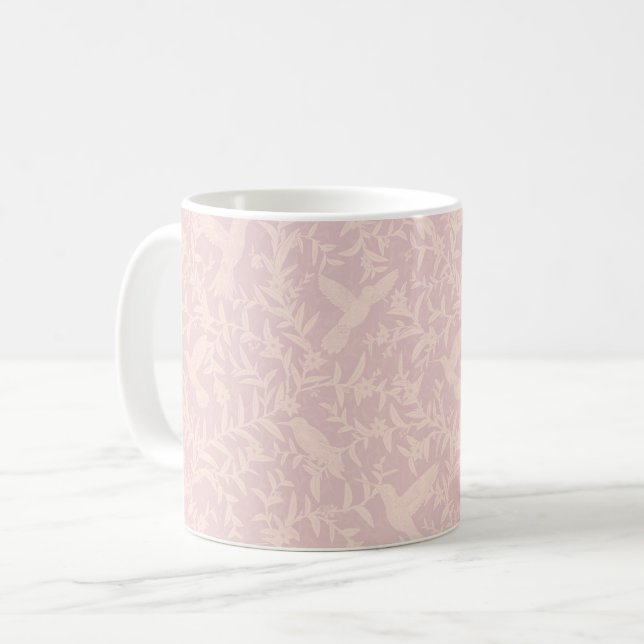 Caneca De Café Pássaros-humanos folhagem, branco rosa (Frente Esquerda)