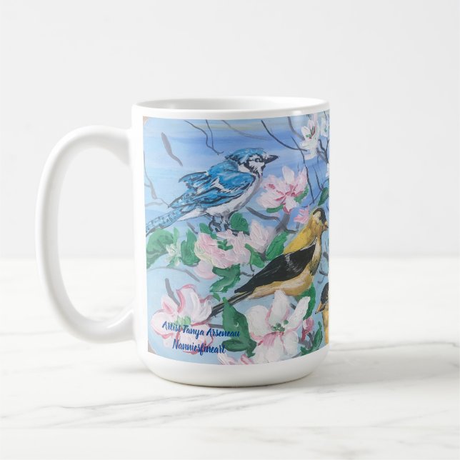 Caneca De Café Pássaros no quintal pintaram arte (Esquerda)