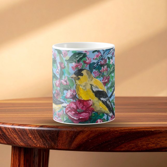 Caneca De Café Pássaros no quintal pintaram arte (Criador carregado)