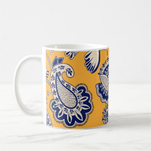 Caneca De Café Pássaros Paisley Flores Padrão de Vintagem