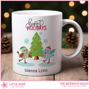 Caneca De Café Pássaros Patinando no Gelo Natal Personalizado