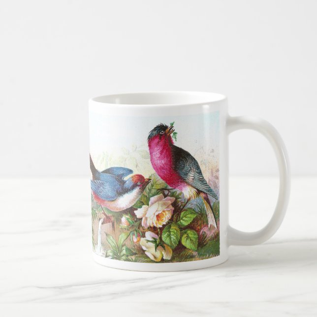 Caneca De Café Pássaros, rosas & Waterspout coloridos (Direita)