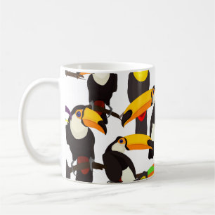 Caneca De Café Pássaros Tropicais Tucanos Padrão de Vintage