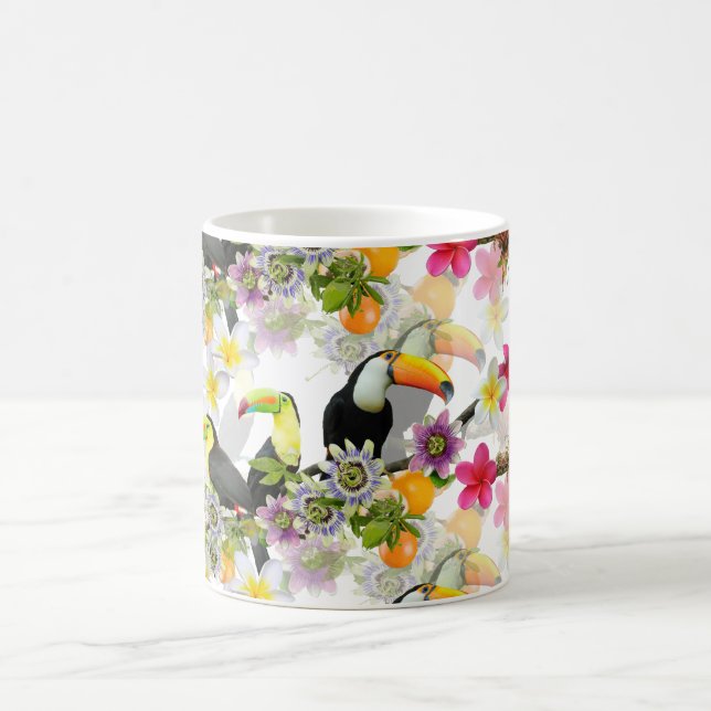 Caneca De Café Pássaros tucanos, Flores de Paixão, Plumeria Tropi (Centro)