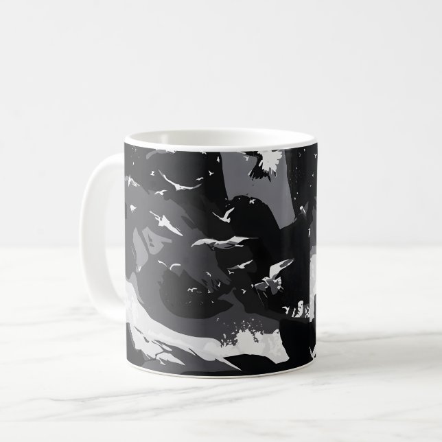 Caneca De Café Pássaros Voadores & Ondas Costeiras (Frente Esquerda)