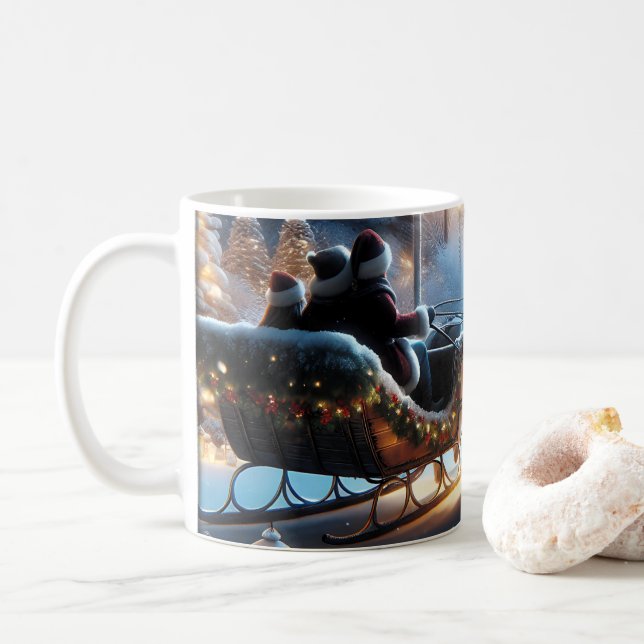 Caneca De Café Passeio de Natal em uma Noite de Neve (Com Donut)