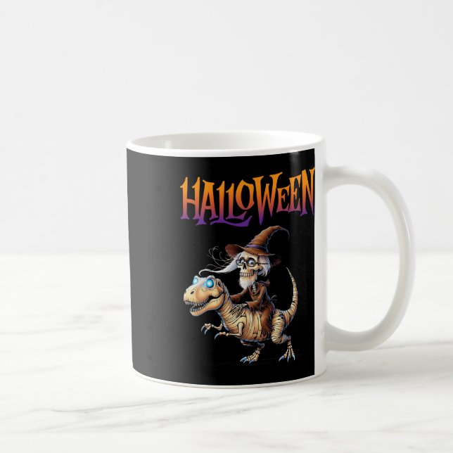 Caneca De Café Passeio do Esqueleto do T-rex de Halloween  (Direita)