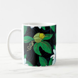 Caneca De Café Passionflower Black Background Floral Sem Costura