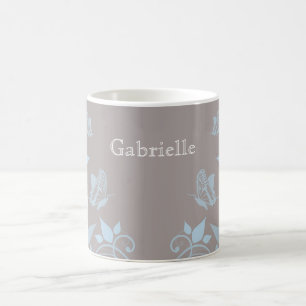 Caneca De Café Pasta Floral Azul Borboleta
