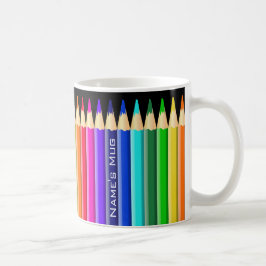Caneca De Café Pastéis coloridos do lápis (nome opcional)