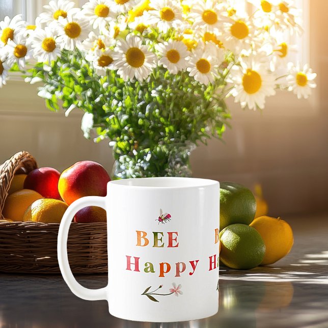 Caneca De Café Pastéis Coloridos Felizes (Bee Happy Colorful Coffee Mug)