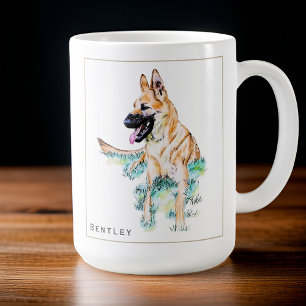 Caneca De Café Pastel à água Pastor Alemão Malinois Personalizado