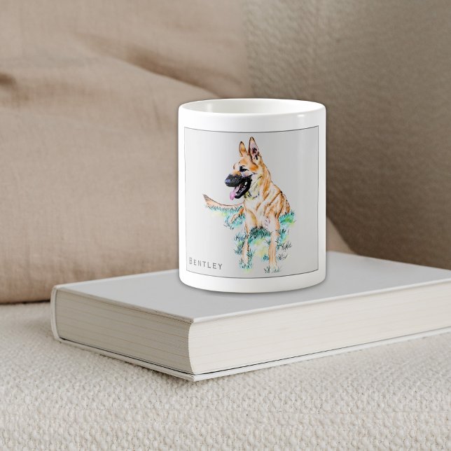 Caneca De Café Pastel à água Pastor Alemão Malinois Personalizado (Criador carregado)