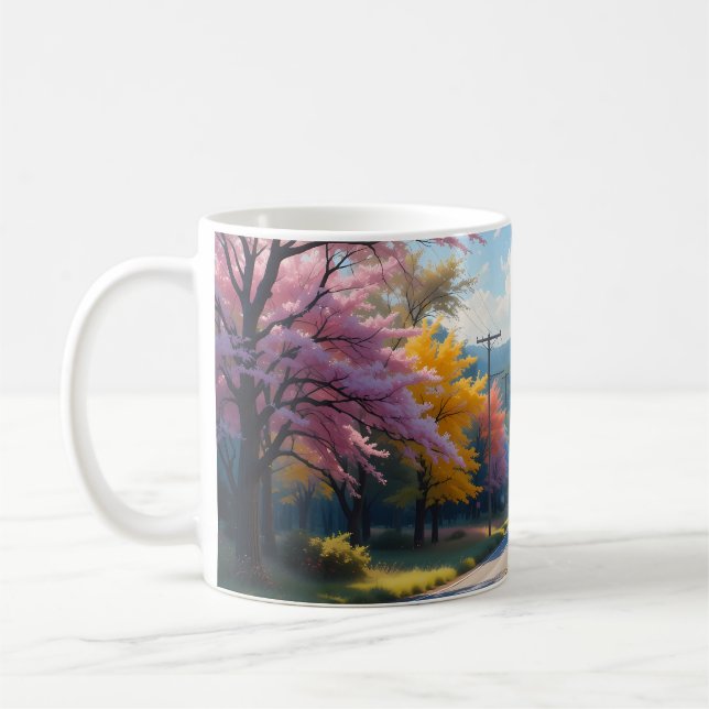 Caneca De Café Pastel Autumn Country Road Watercolor (Esquerda)