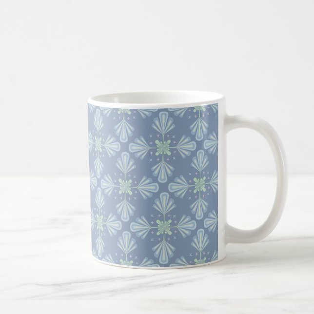 Caneca De Café Pastel blue floral abstract repeat  (Direita)