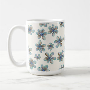CANECA DE CAFÉ PASTEL BLUE GREEN & TAN WHIMSICAL GARDEN FLOWERS