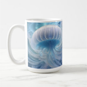 Caneca De Café Pastel Blue Jellyfish Arte Fractal Sob O Mar,