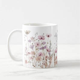 Caneca De Café Pastel Boho Wild Flowers Floral Watercolor