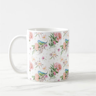 Caneca De Café Pastel, Colado à Mão, Rosa, Pêssego, Flores e Páss