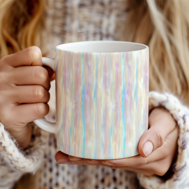 Caneca De Café Pastel Colors Shimmering Iridescent Stripes Patter (Criador carregado)