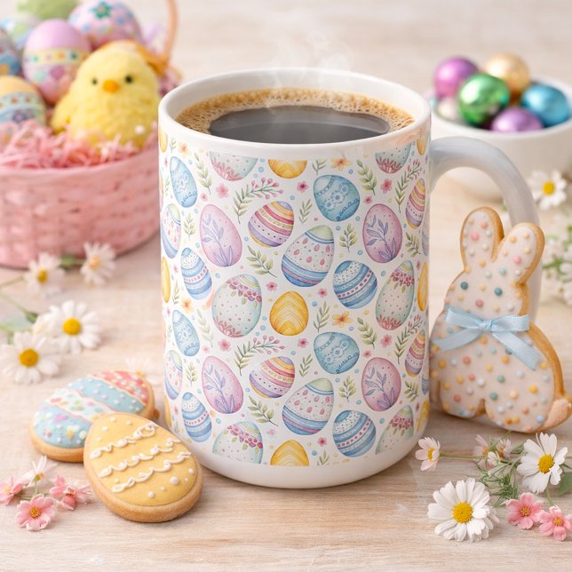 Caneca De Café Pastel Easter Egg Pattern (Criador carregado)
