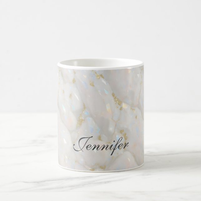Caneca De Café Pastel Eleganr Opal Stone Nome Personalizado (Centro)