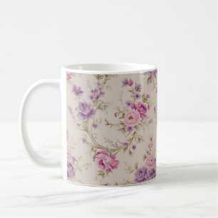 Caneca De Café Pastel Elegante, Pink & Purple Garden Blooms"