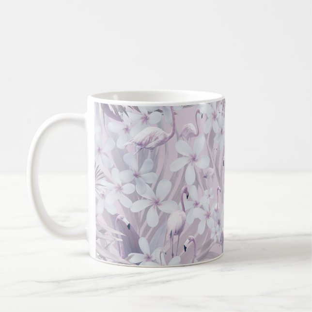 Caneca De Café Pastel Flamingo Jungle Love 4 #art #tropical (Esquerda)