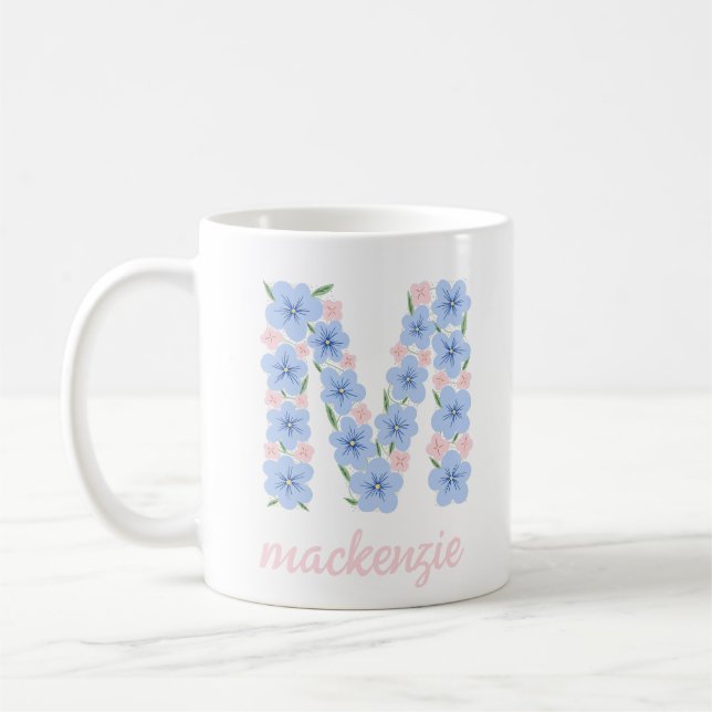 Caneca De Café Pastel Floral - Letra M Monograma (Esquerda)