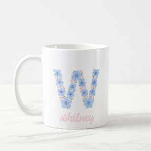 Caneca De Café Pastel Floral - Letra W Monograma