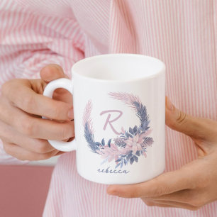 Caneca De Café Pastel Floral Monograma Winter Mug Nome Personaliz