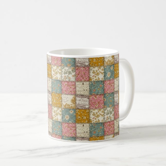 Caneca De Café Pastel Floral Patchwork Picnic Pattern (13) (Frente Esquerda)