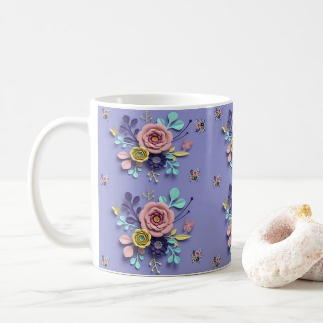 Caneca De Café Pastel Floral Purple Mug (Com Donut)