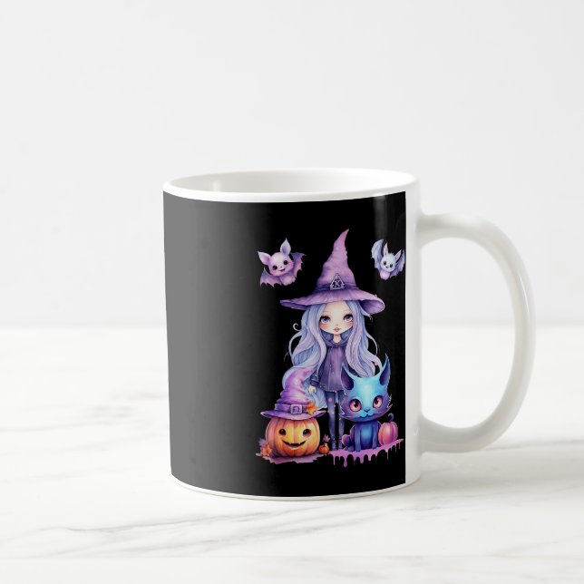 Caneca De Café Pastel Halloween Bruxa Gato-Pumpkin Pastelcore (Direita)