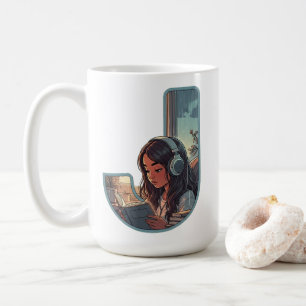 Caneca De Café Pastel J com Lo-Fi Girl
