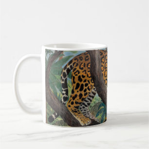 Caneca De Café Pastel Jaguar: desenho da selva.