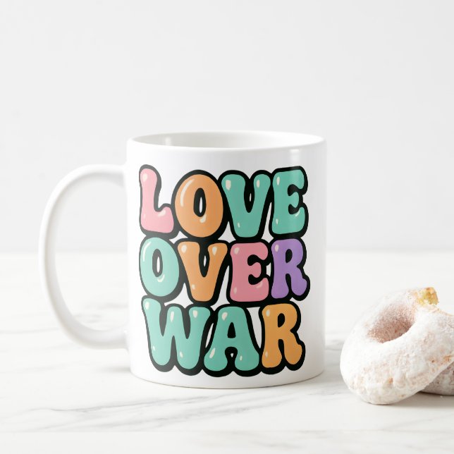 Caneca De Café Pastel "Love Over War", Retro Peace Mug (Com Donut)