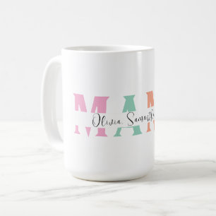 Caneca De Café Pastel MAMA Mug com Nome de Crianças Personalizada