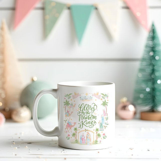 Caneca De Café Pastel Nativity | Glory to the Newborn King (Criador carregado)