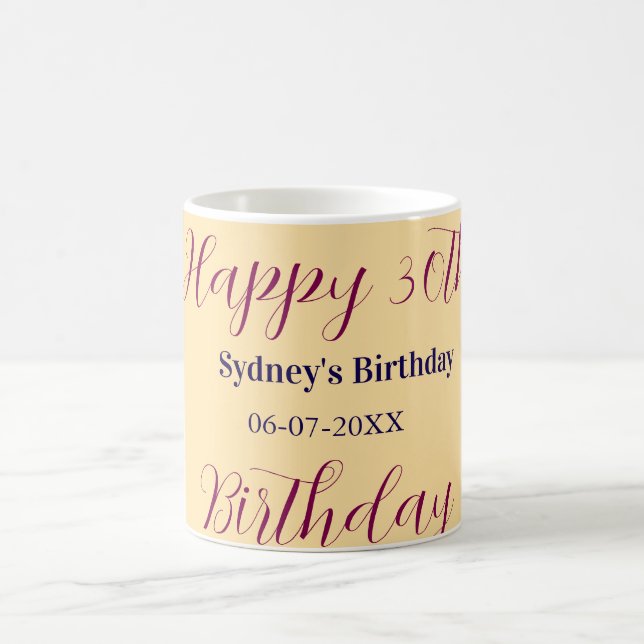 Caneca De Café Pastel orange happy 30th birthday name date purple (Centro)