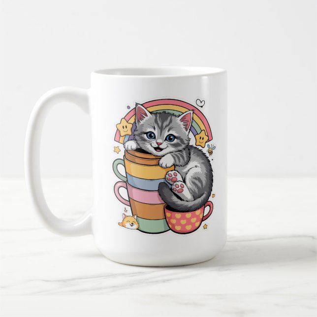 Caneca De Café Pastel Paws & Rainbow Sips (Esquerda)