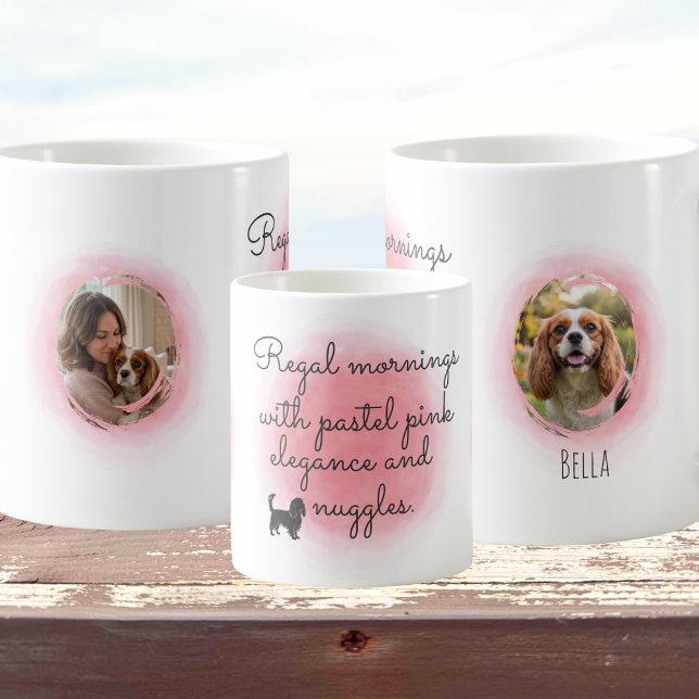 Caneca De Café Pastel Pink Cavalier Watercolor Custom Photo (Criador carregado)