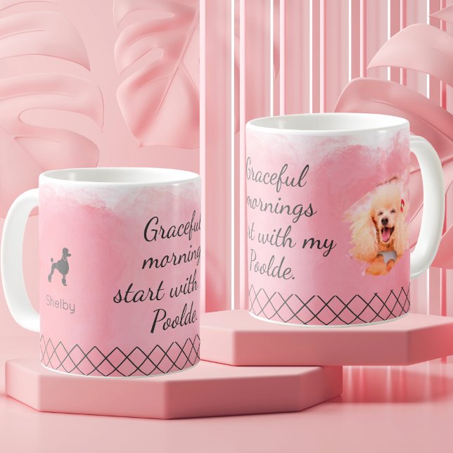 Caneca De Café Pastel Pink Poodle Mug – Personalized Name & Photo (Criador carregado)