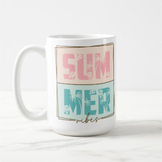 CANECA DE CAFÉ PASTEL PINK & VERDE VIBES DE VERÃO DIZENDO